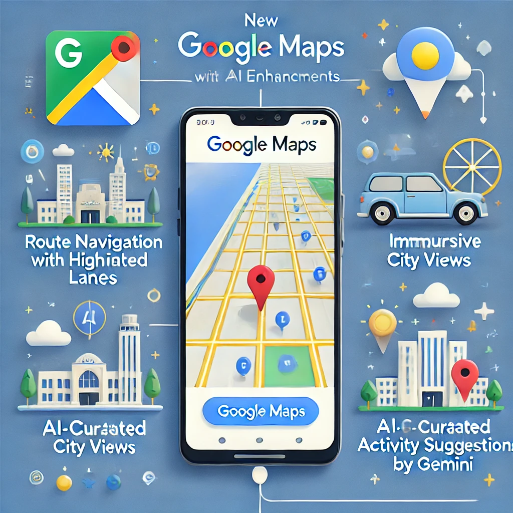 Ilustración de nuevas funciones de Google Maps con IA y Gemini