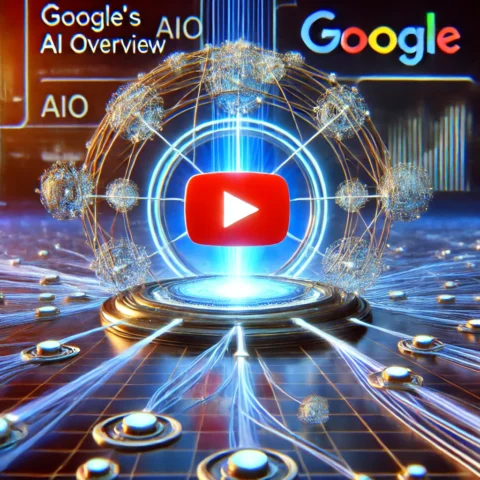 Representación digital futurista de la IA de Google impulsando el tráfico a YouTube.